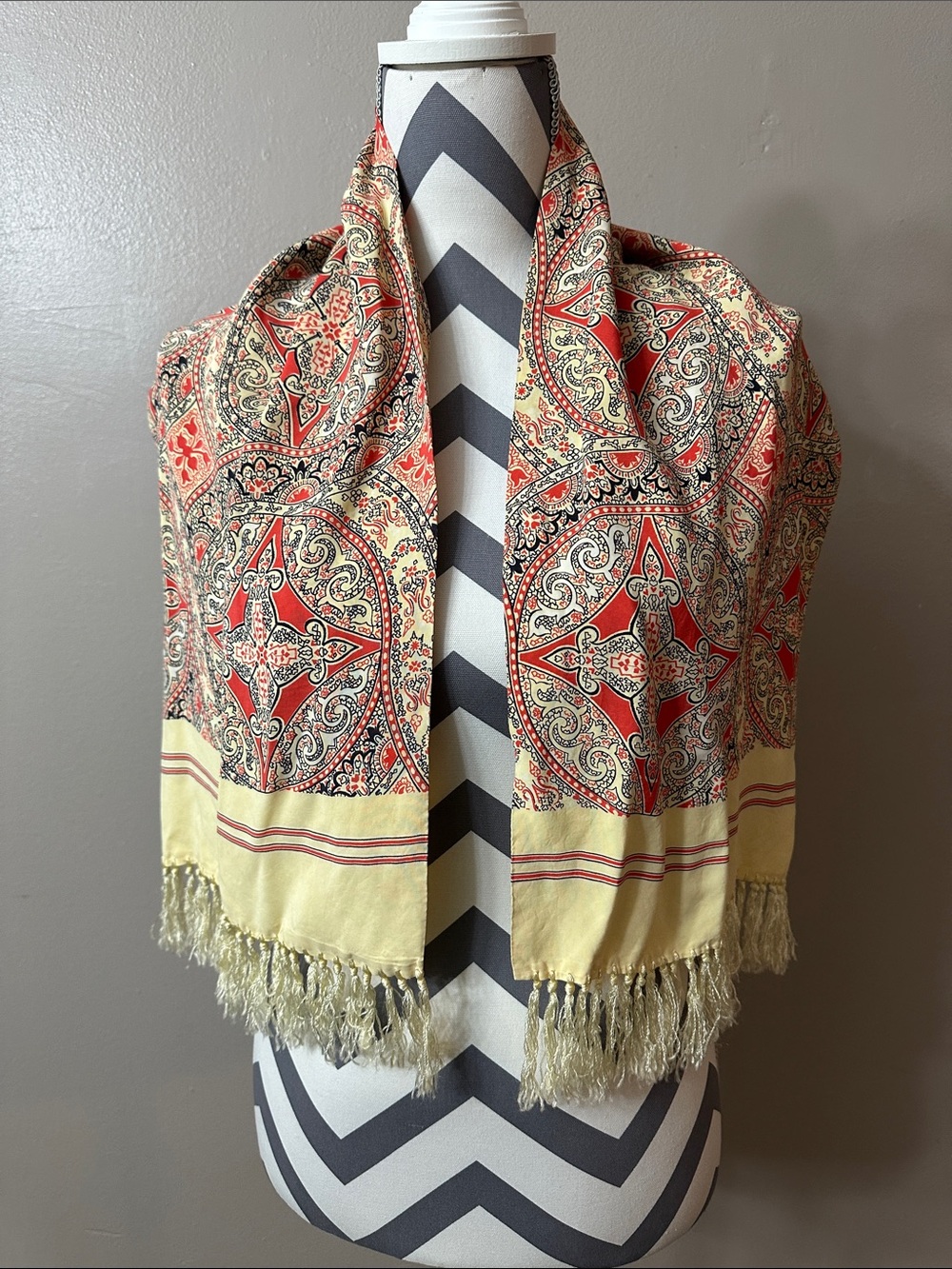 Paisley Fringe Scarf Silk Feel Tassle